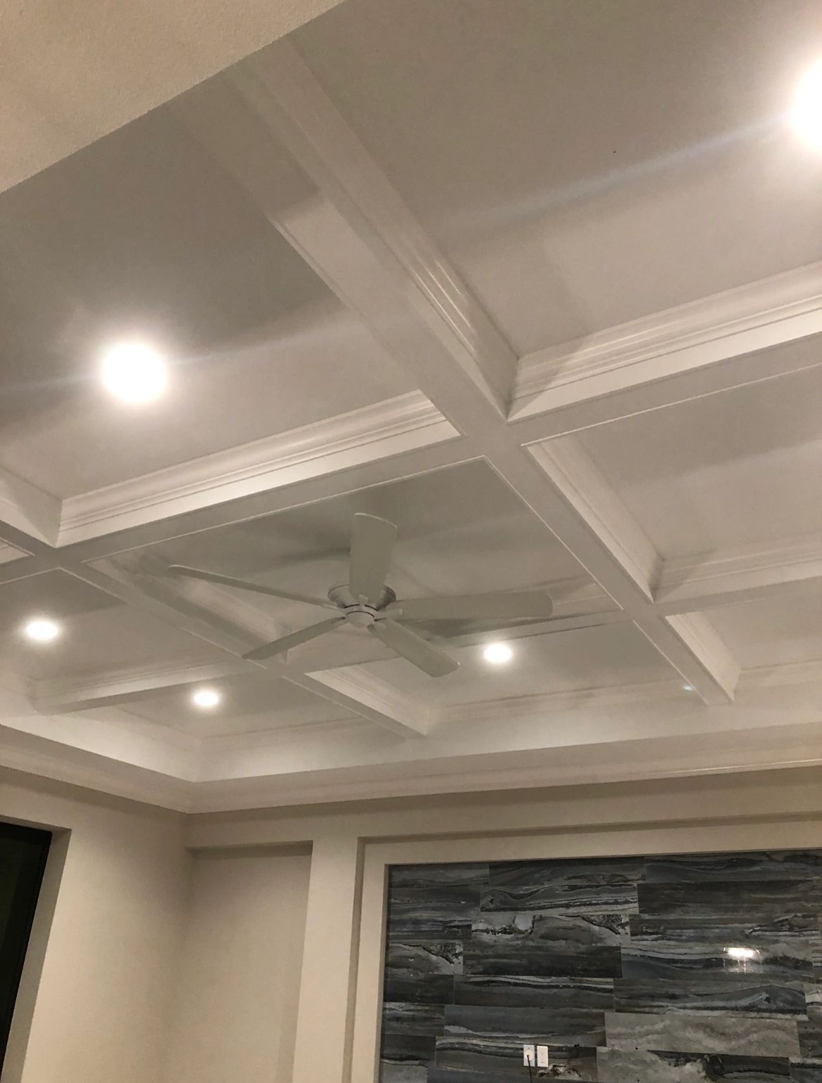 Coffers with crown. Coffered grid with layered crown moulding.