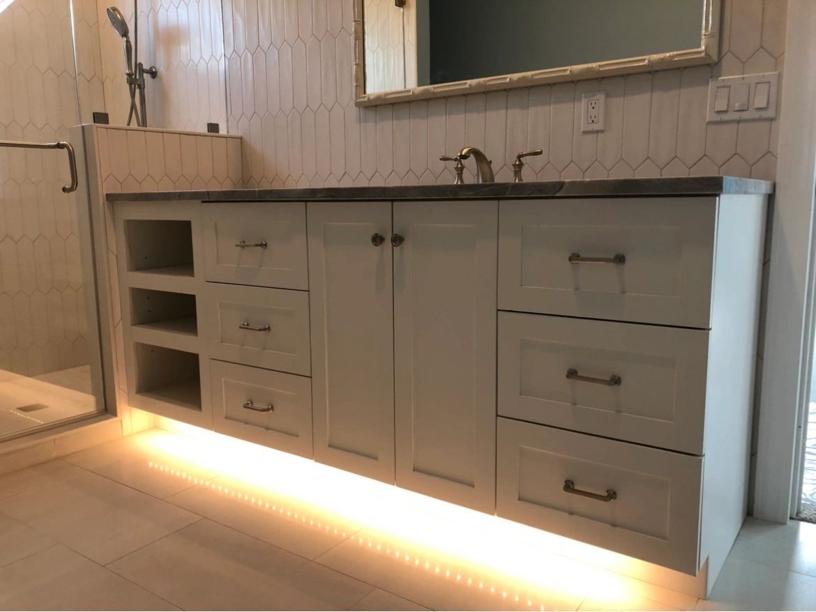 Floating vanity. A vanity with toe-kick lighting.