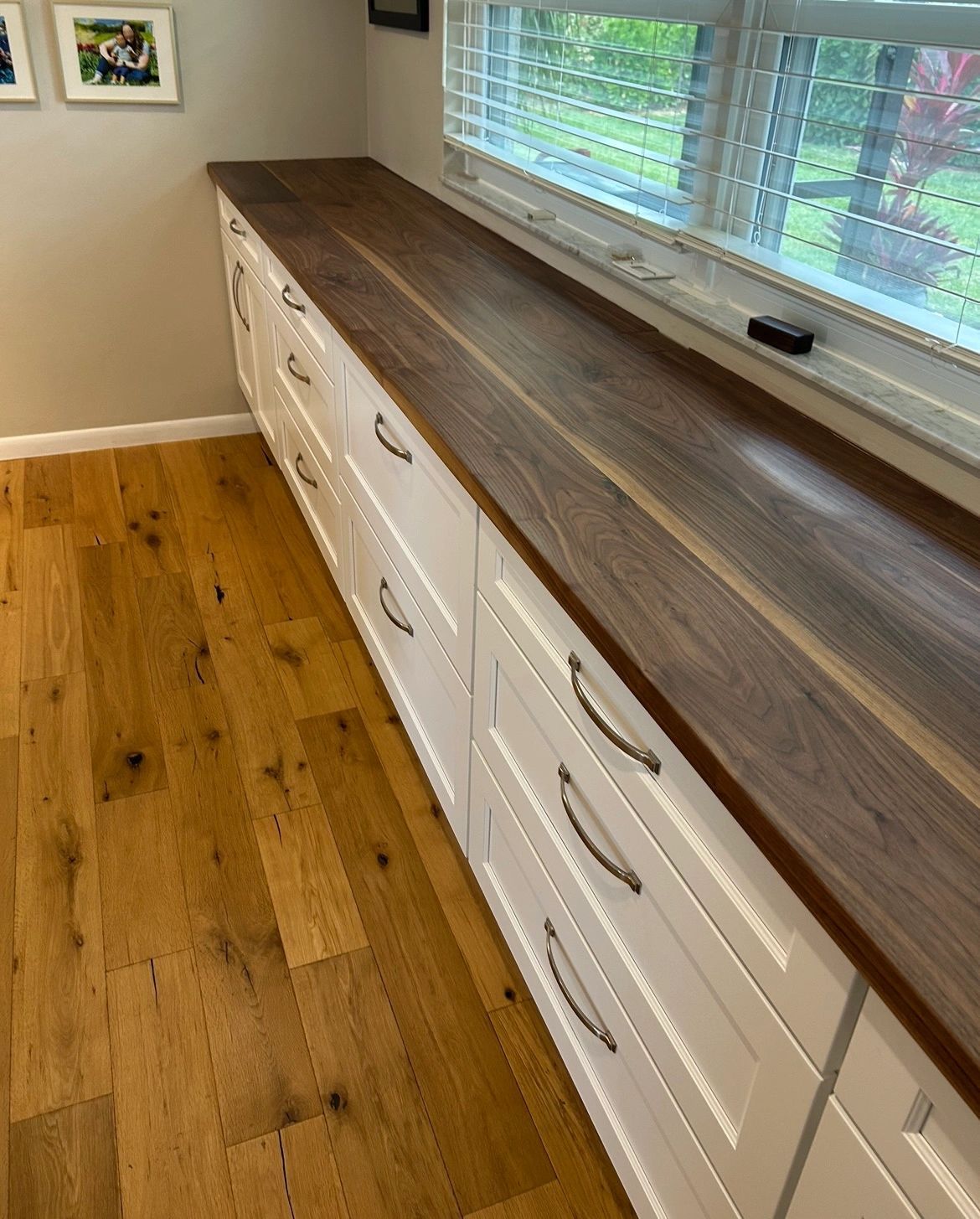 Floating Slab Shelves, Pair: walnut built in counter